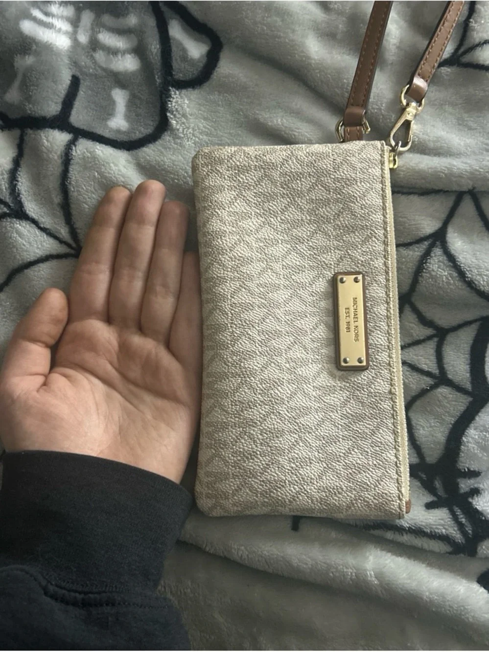 Michael Kors Cream Beige Wristlet Clutch with Gold Hardware